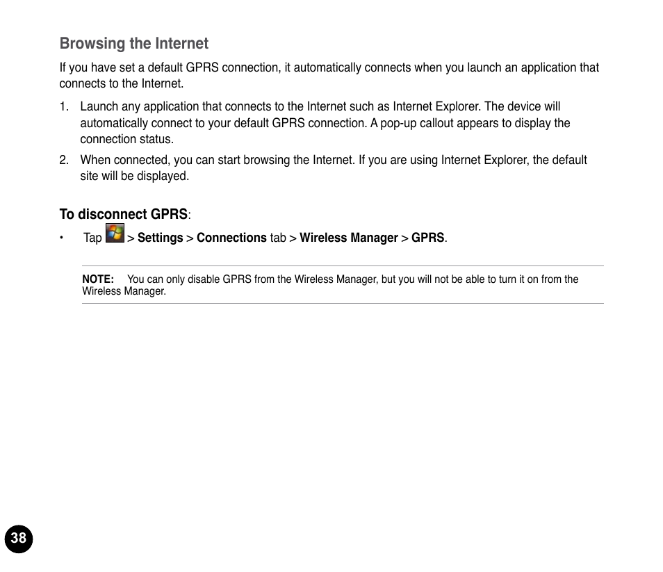 Browsing the internet | Asus P835 User Manual | Page 38 / 53