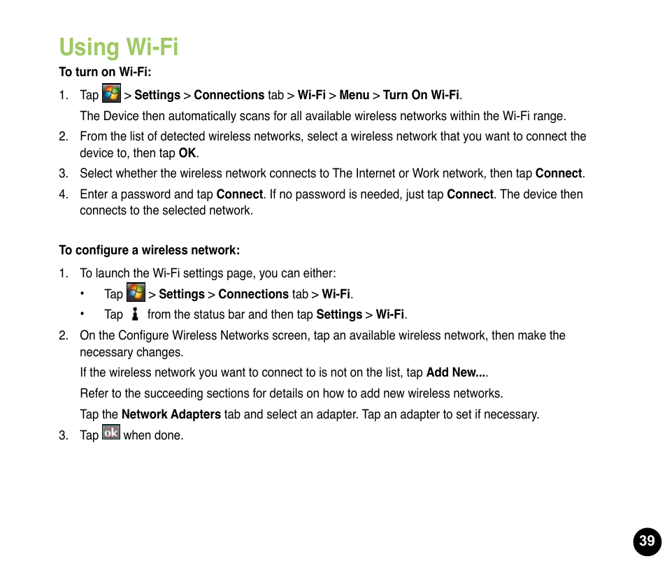 Using wi-fi | Asus P835 User Manual | Page 39 / 53