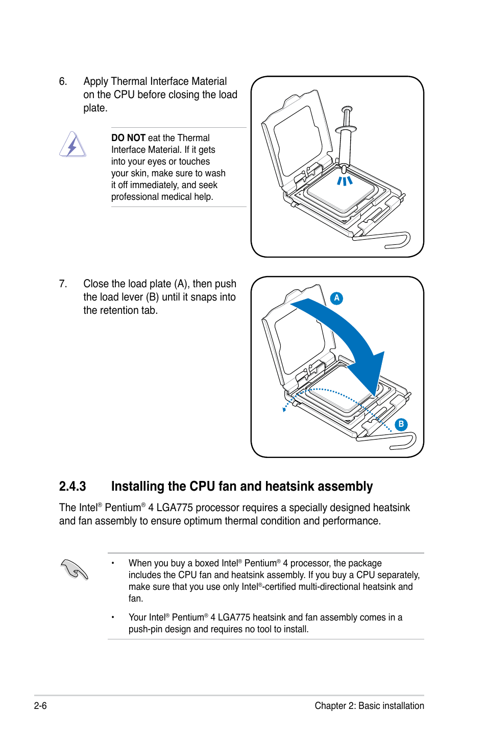 3 installing the cpu fan and heatsink assembly | Asus V3-P5G31 User Manual | Page 24 / 99