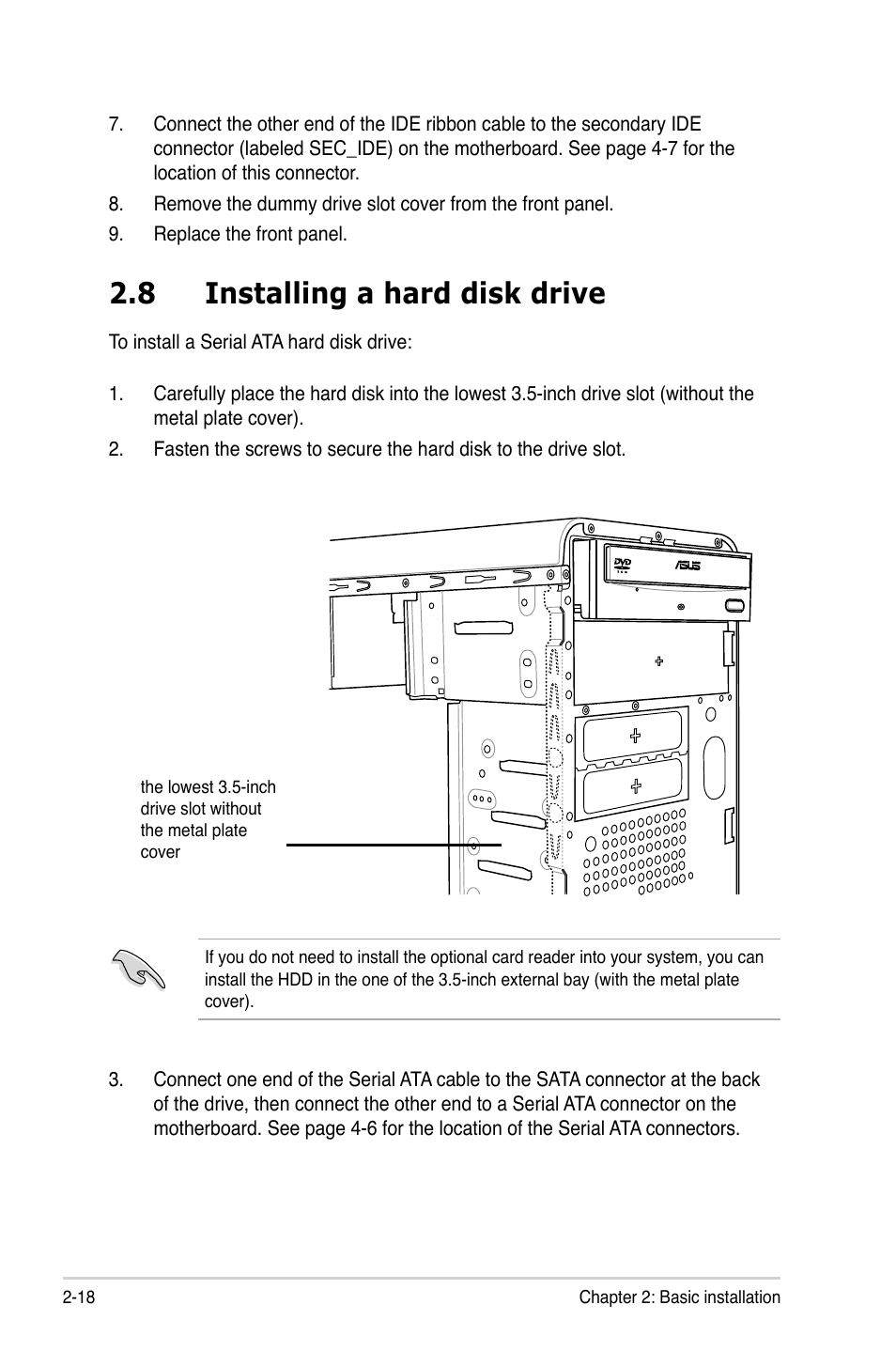 8 installing a hard disk drive | Asus V3-P5G31 User Manual | Page 36 / 99