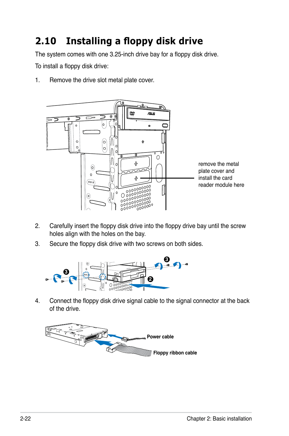 10 installing a floppy disk drive | Asus V3-P5G31 User Manual | Page 40 / 99