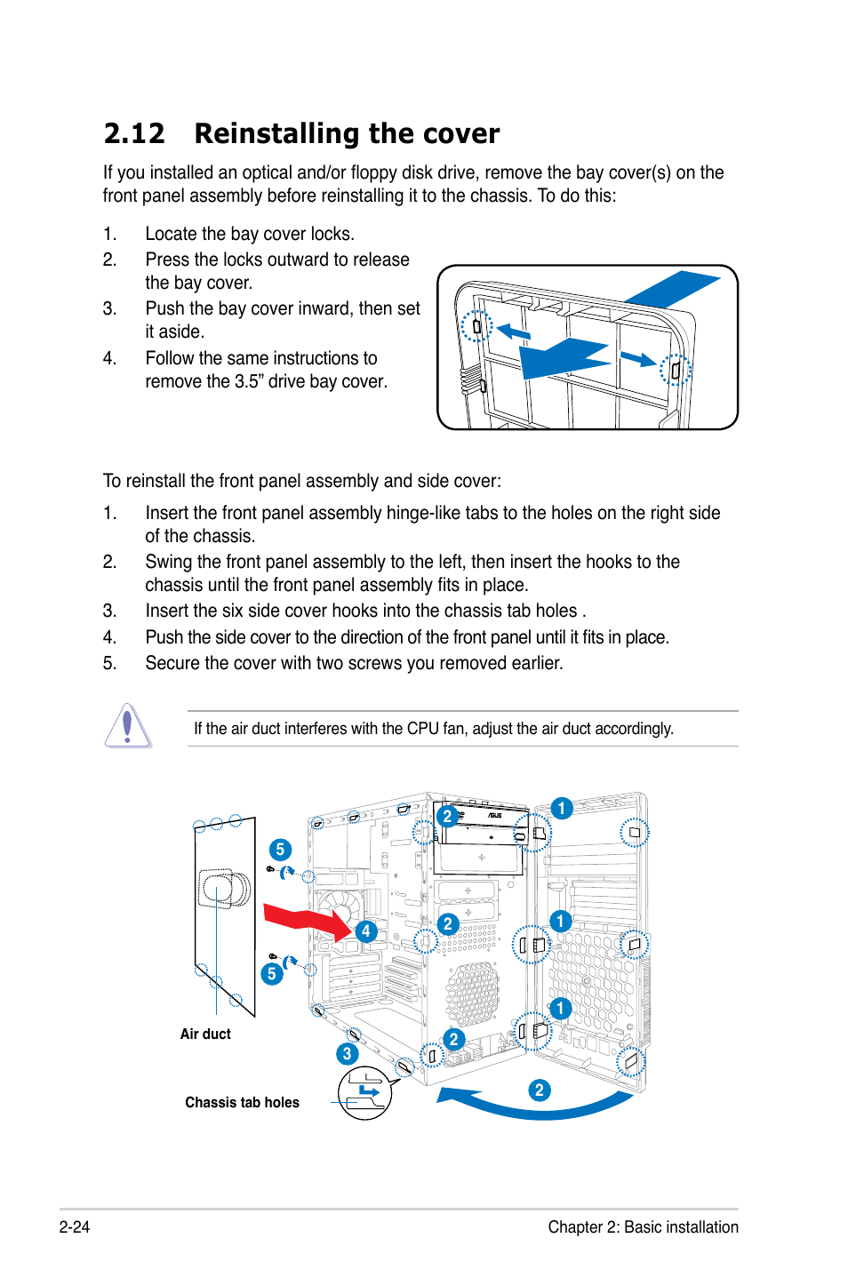 12 reinstalling the cover | Asus V3-P5G31 User Manual | Page 42 / 99