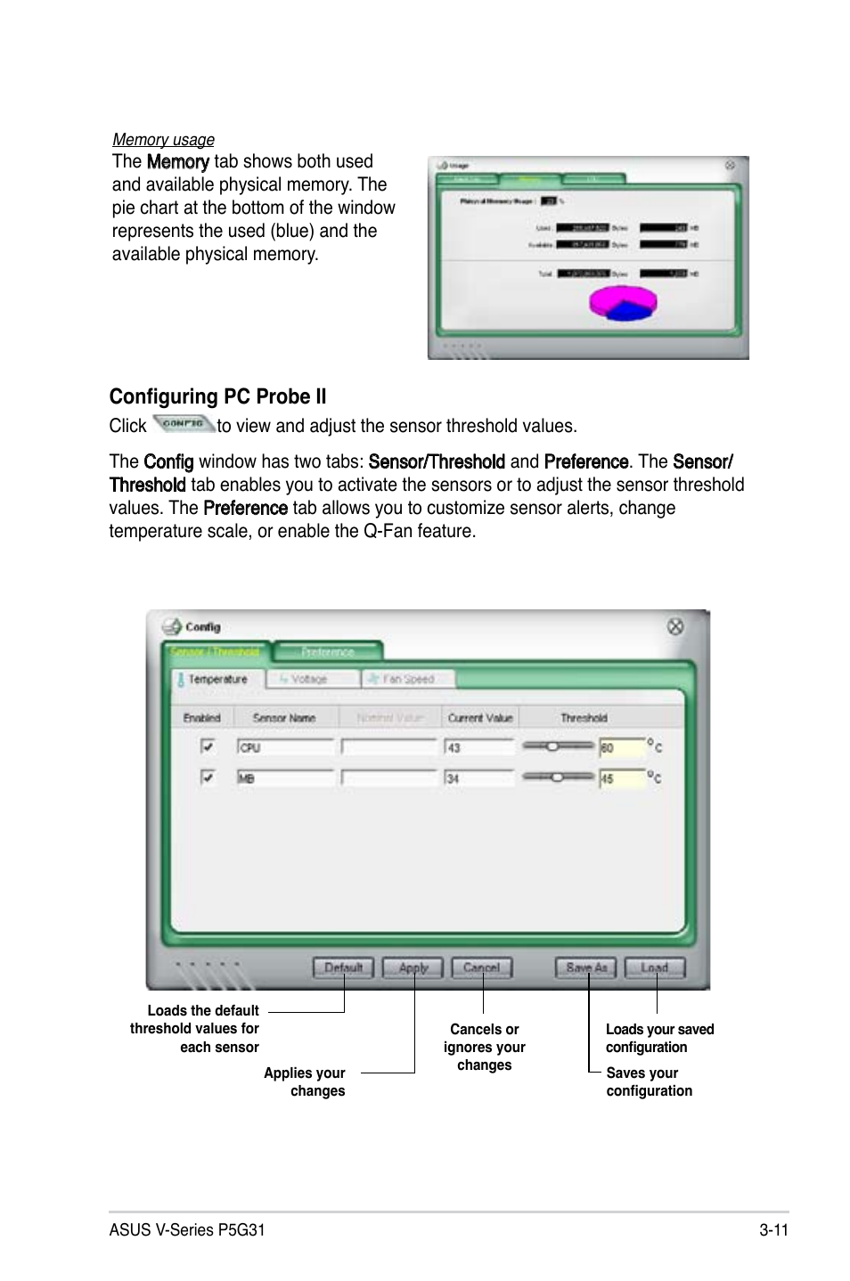 Configuring pc probe ii | Asus V3-P5G31 User Manual | Page 53 / 99