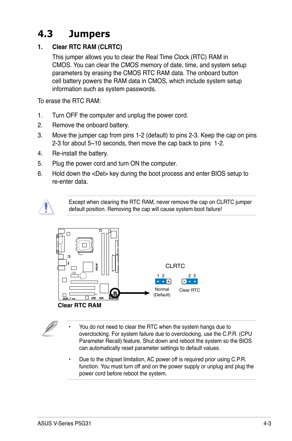 3 jumpers | Asus V3-P5G31 User Manual | Page 56 / 99