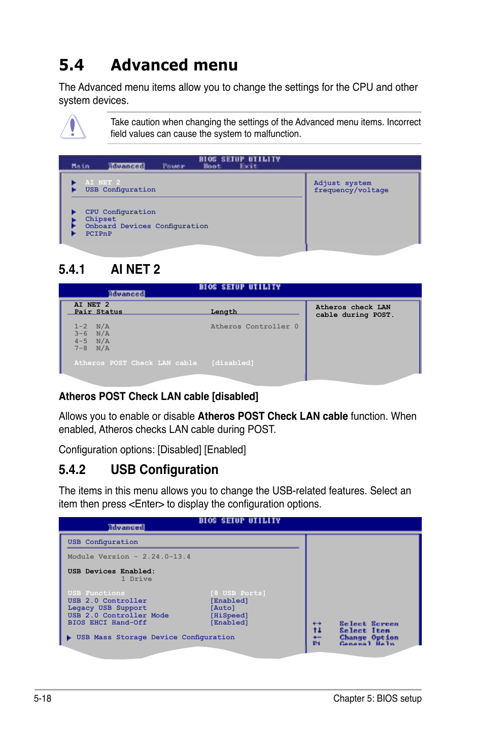 4 advanced menu, 1 ai net 2, 2 usb configuration | Asus V3-P5G31 User Manual | Page 83 / 99