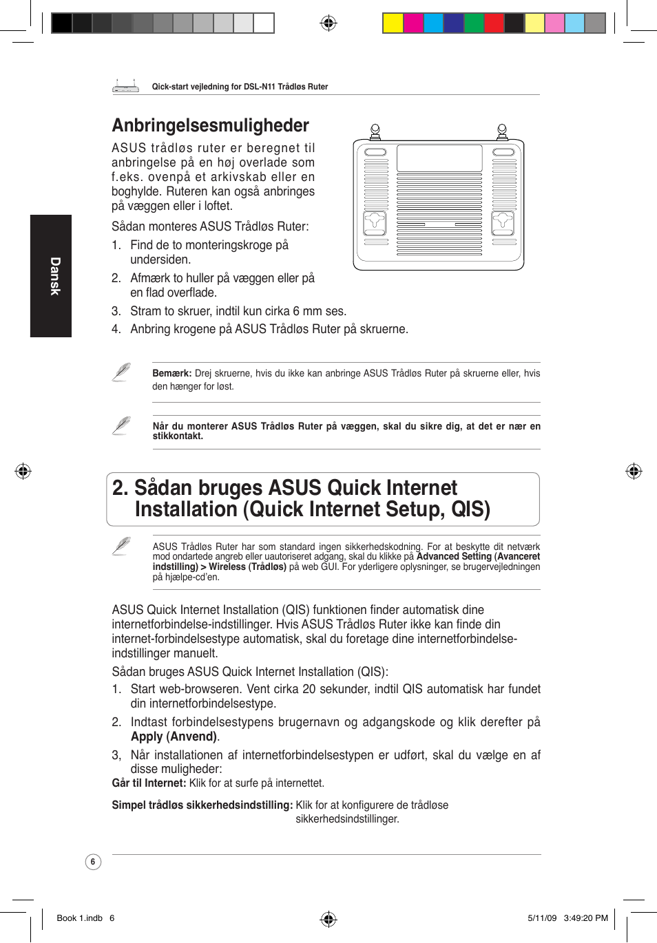 Anbringelsesmuligheder | Asus DSL-N11 User Manual | Page 12 / 37