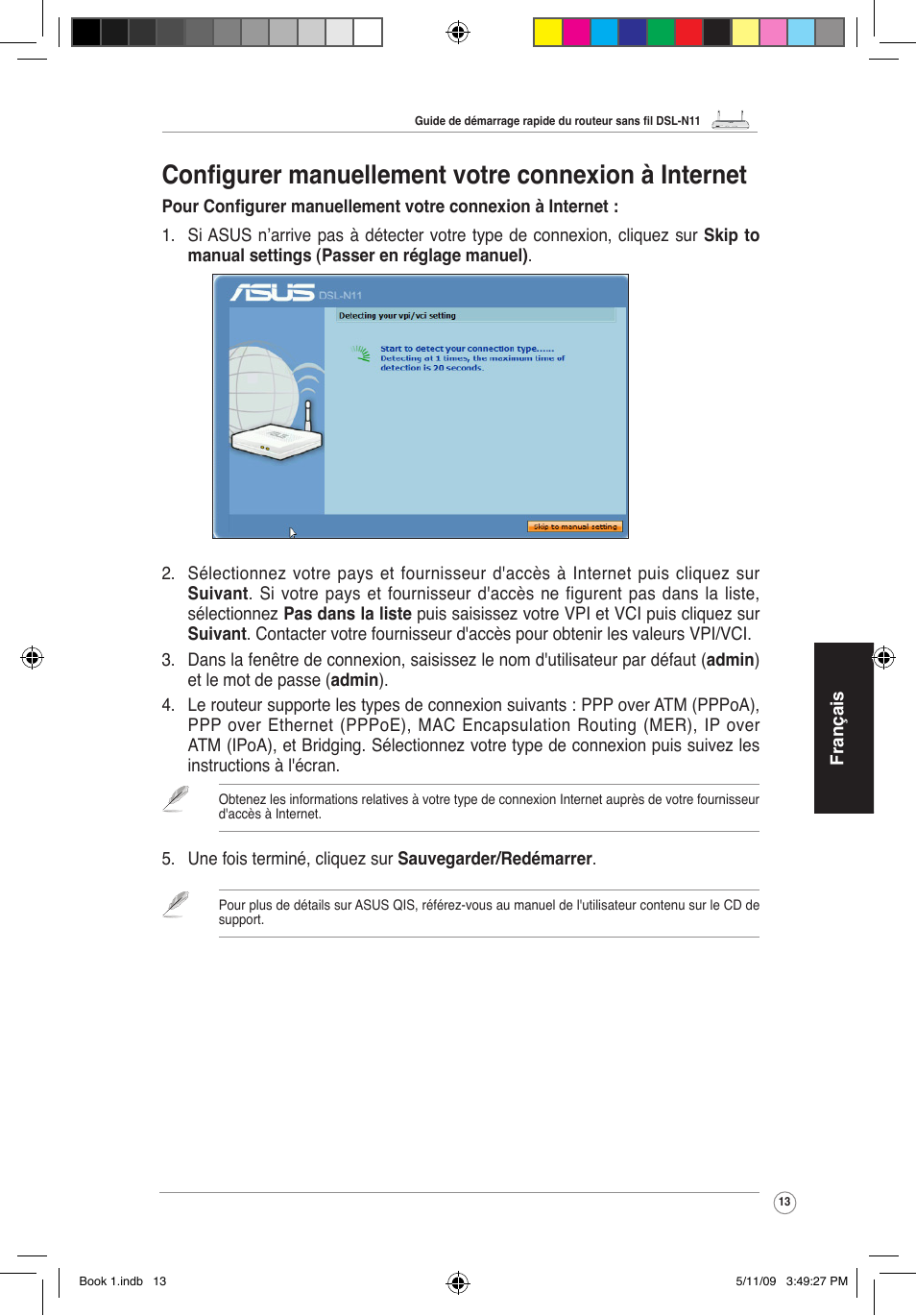 Configurer manuellement votre connexion à internet | Asus DSL-N11 User Manual | Page 19 / 37