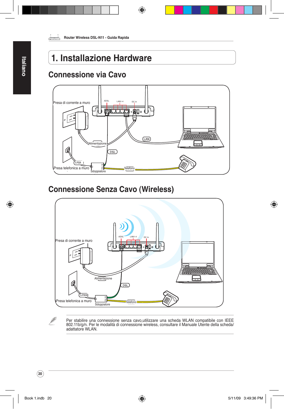 Installazione hardware, Italiano | Asus DSL-N11 User Manual | Page 26 / 37