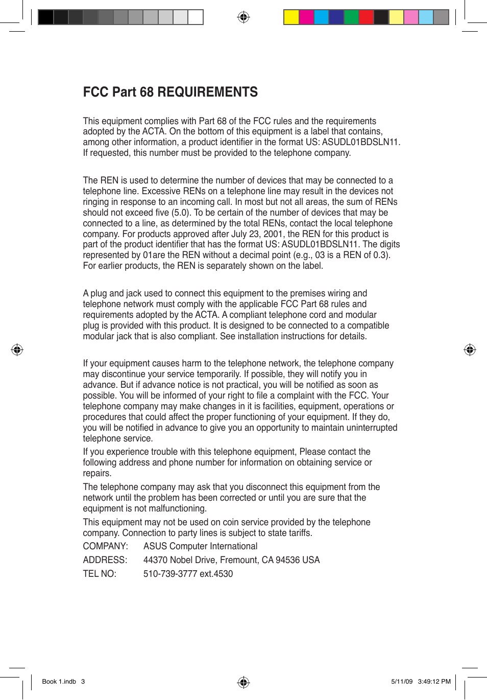 Fcc part 68 requirements | Asus DSL-N11 User Manual | Page 3 / 37