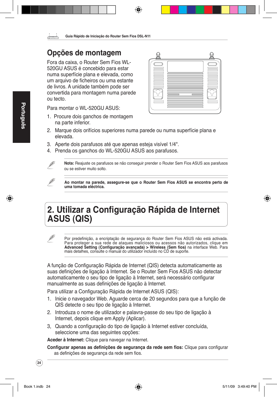 Opções de montagem | Asus DSL-N11 User Manual | Page 30 / 37