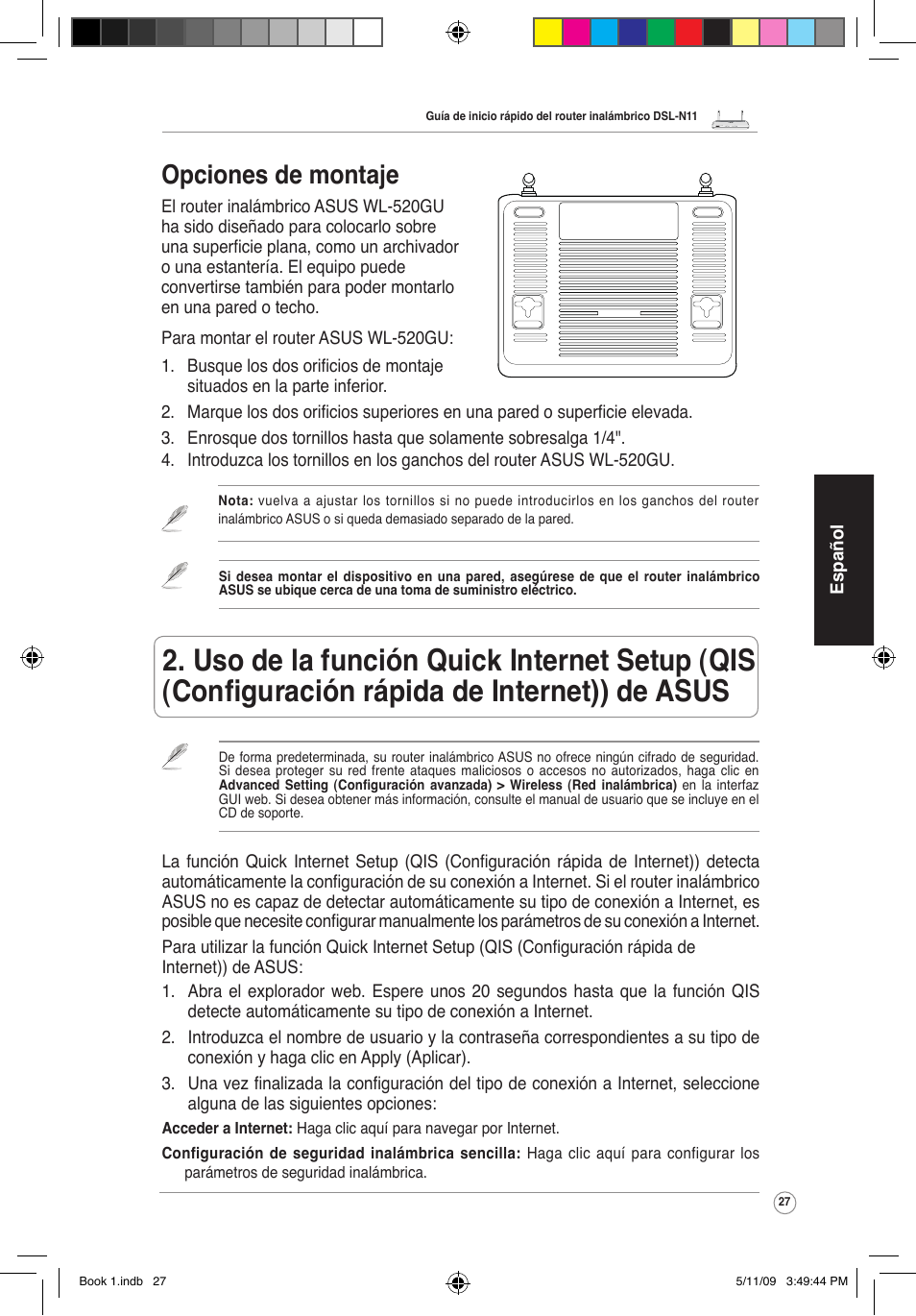 Opciones de montaje | Asus DSL-N11 User Manual | Page 33 / 37