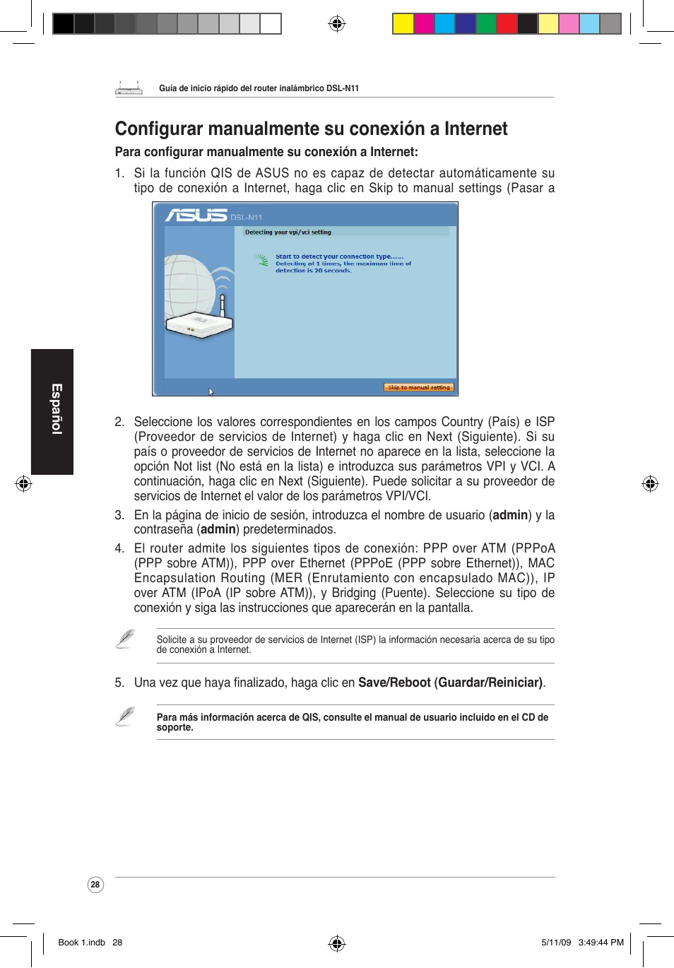 Configurar manualmente su conexión a internet | Asus DSL-N11 User Manual | Page 34 / 37