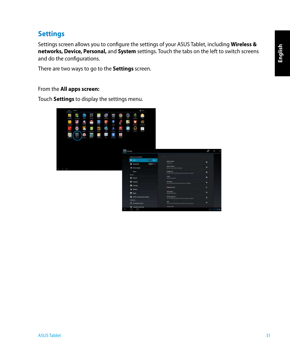 Settings | Asus P1801 User Manual | Page 31 / 64