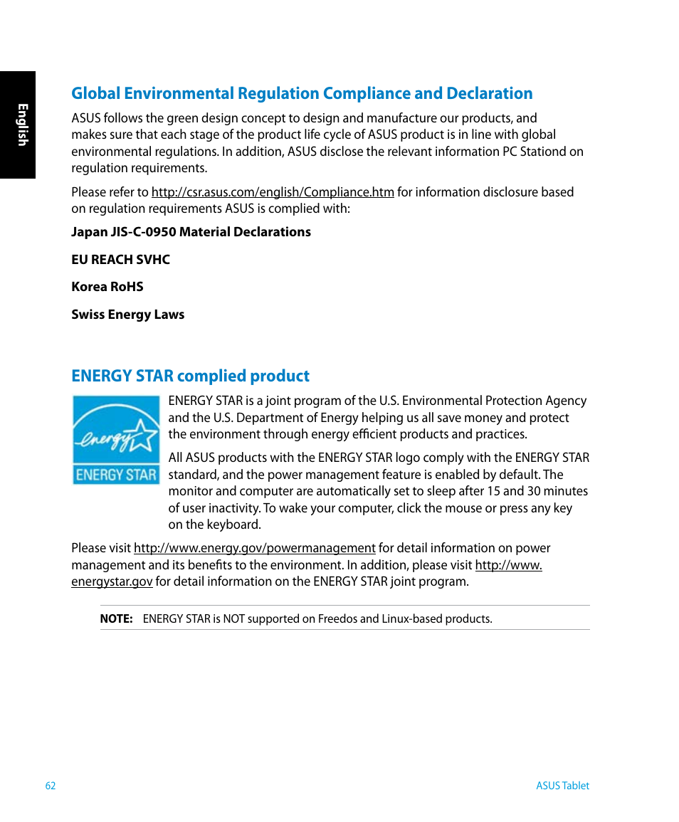 Energy star complied product | Asus P1801 User Manual | Page 62 / 64