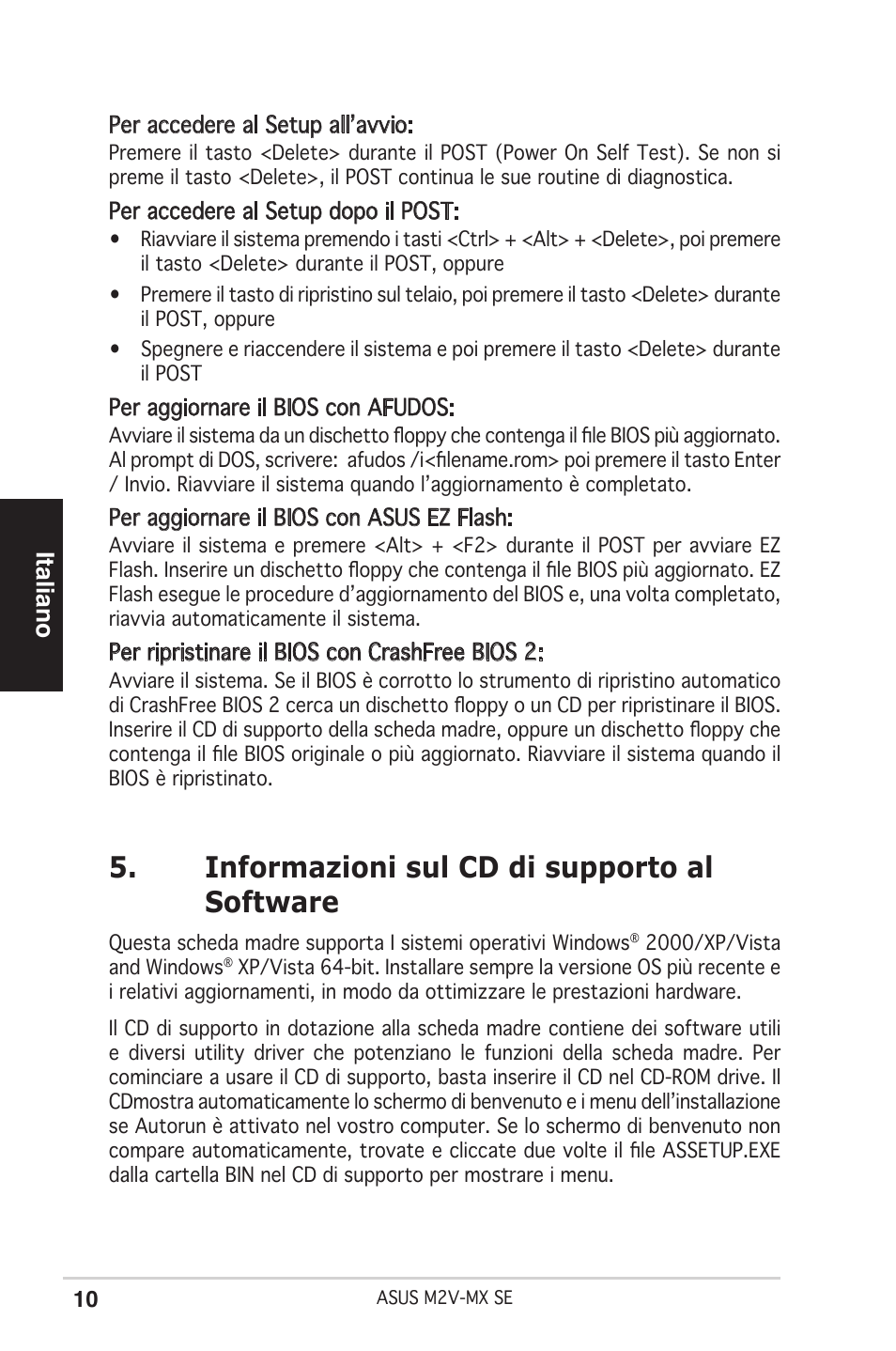 Informazioni sul cd di supporto al software, Italiano | Asus M2V-MX SE User Manual | Page 10 / 38