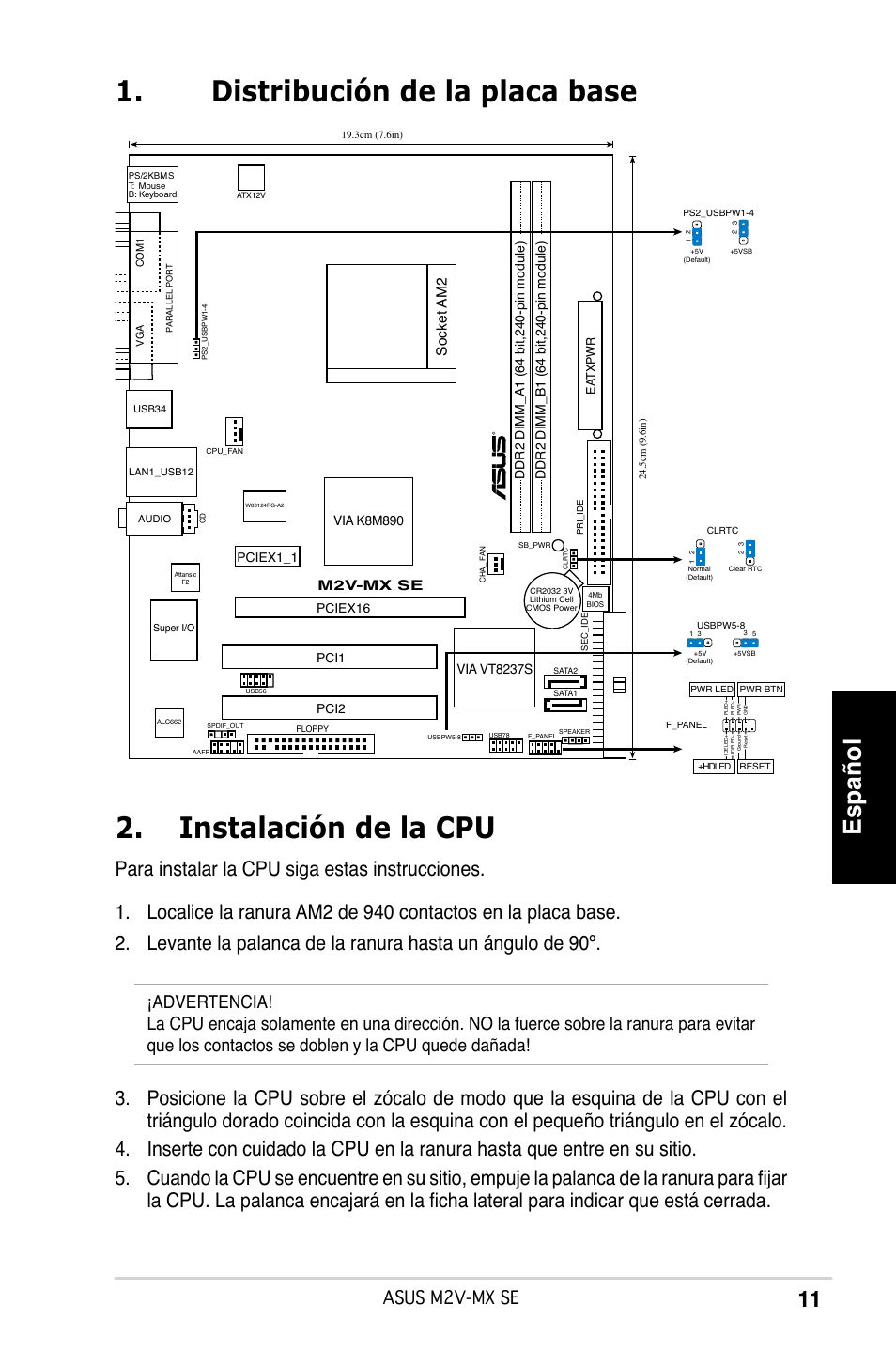 Español, Asus m2v-mx se, Socket am2 | M2v-mx se | Asus M2V-MX SE User Manual | Page 11 / 38