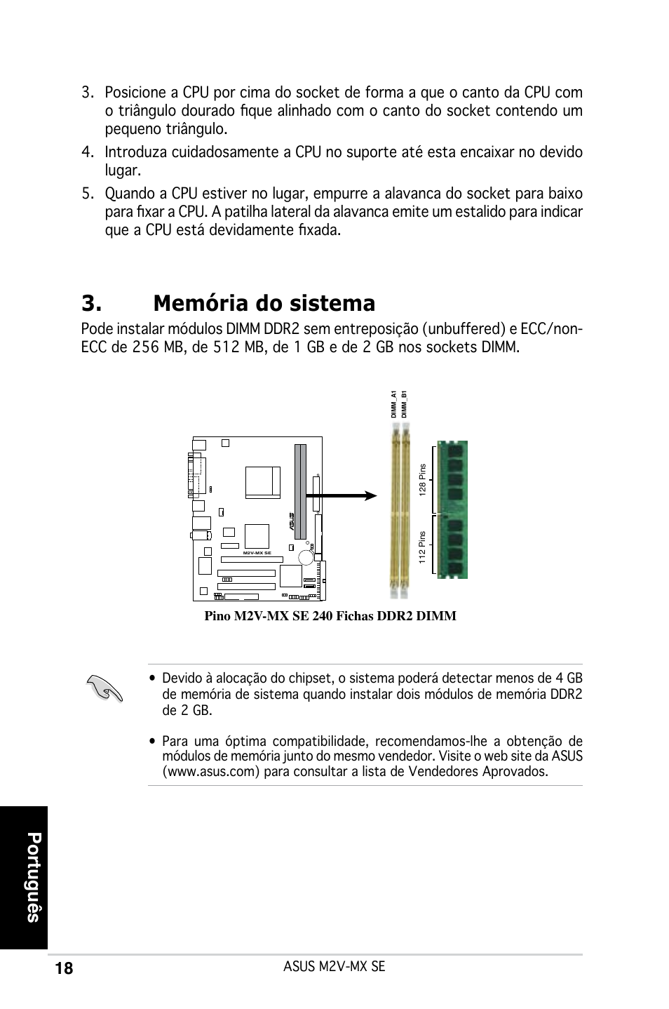Memória do sistema, Português | Asus M2V-MX SE User Manual | Page 18 / 38