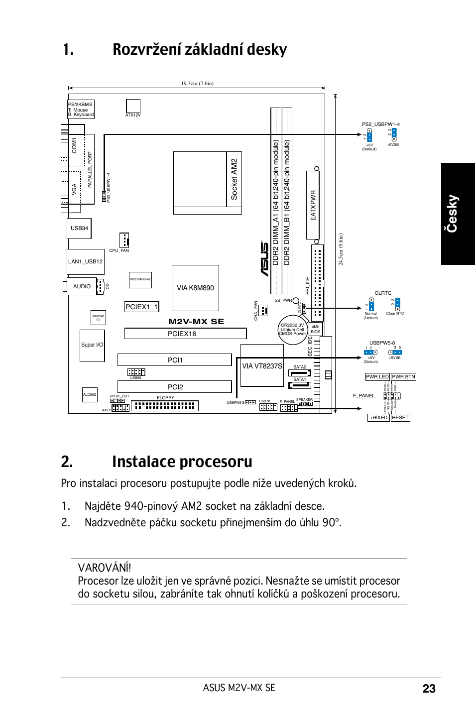 Rozvržení základní desky 2. instalace procesoru, Česky, Asus m2v-mx se | Socket am2, M2v-mx se | Asus M2V-MX SE User Manual | Page 23 / 38