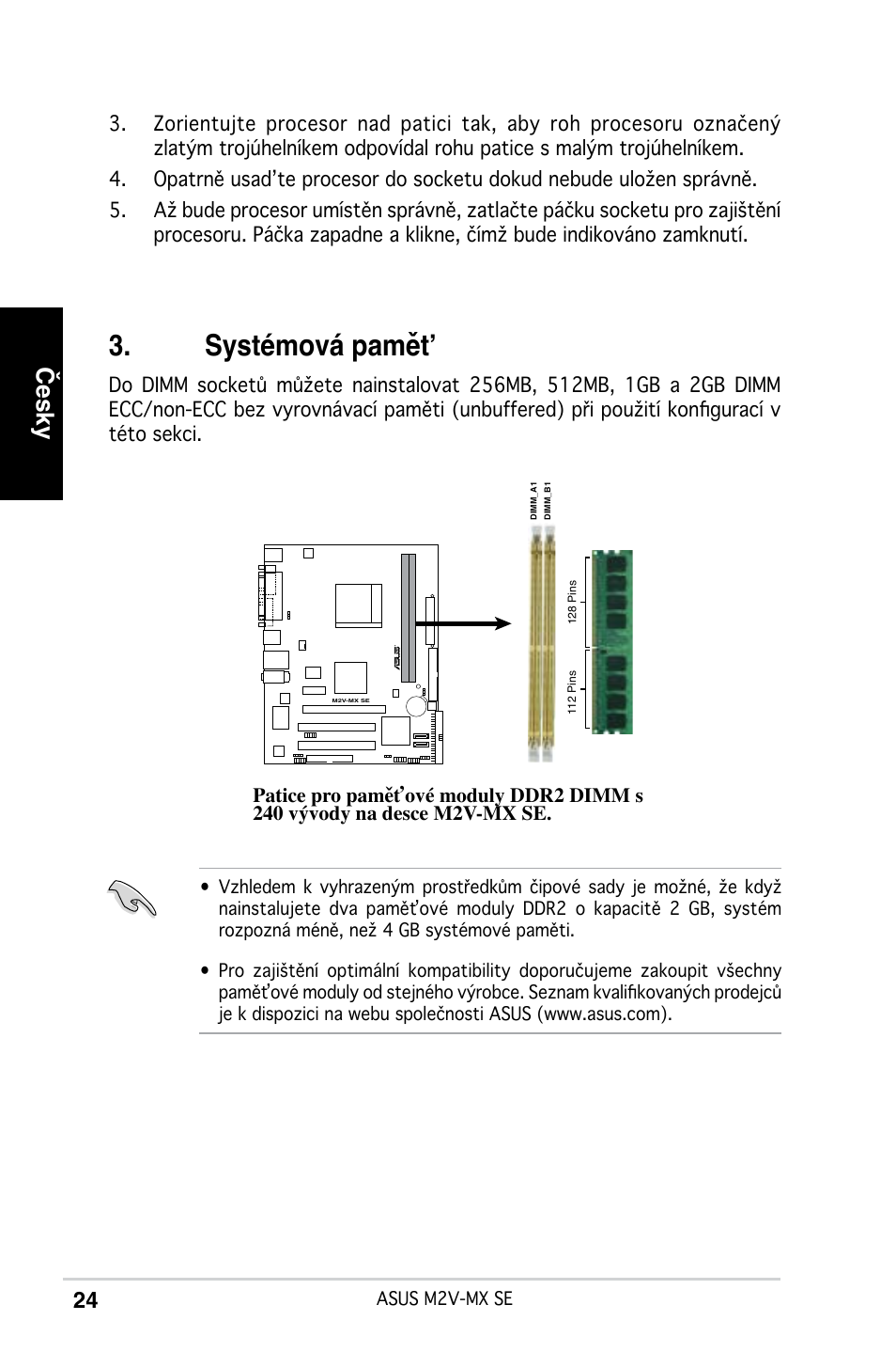 Systémová pamět, Česky | Asus M2V-MX SE User Manual | Page 24 / 38