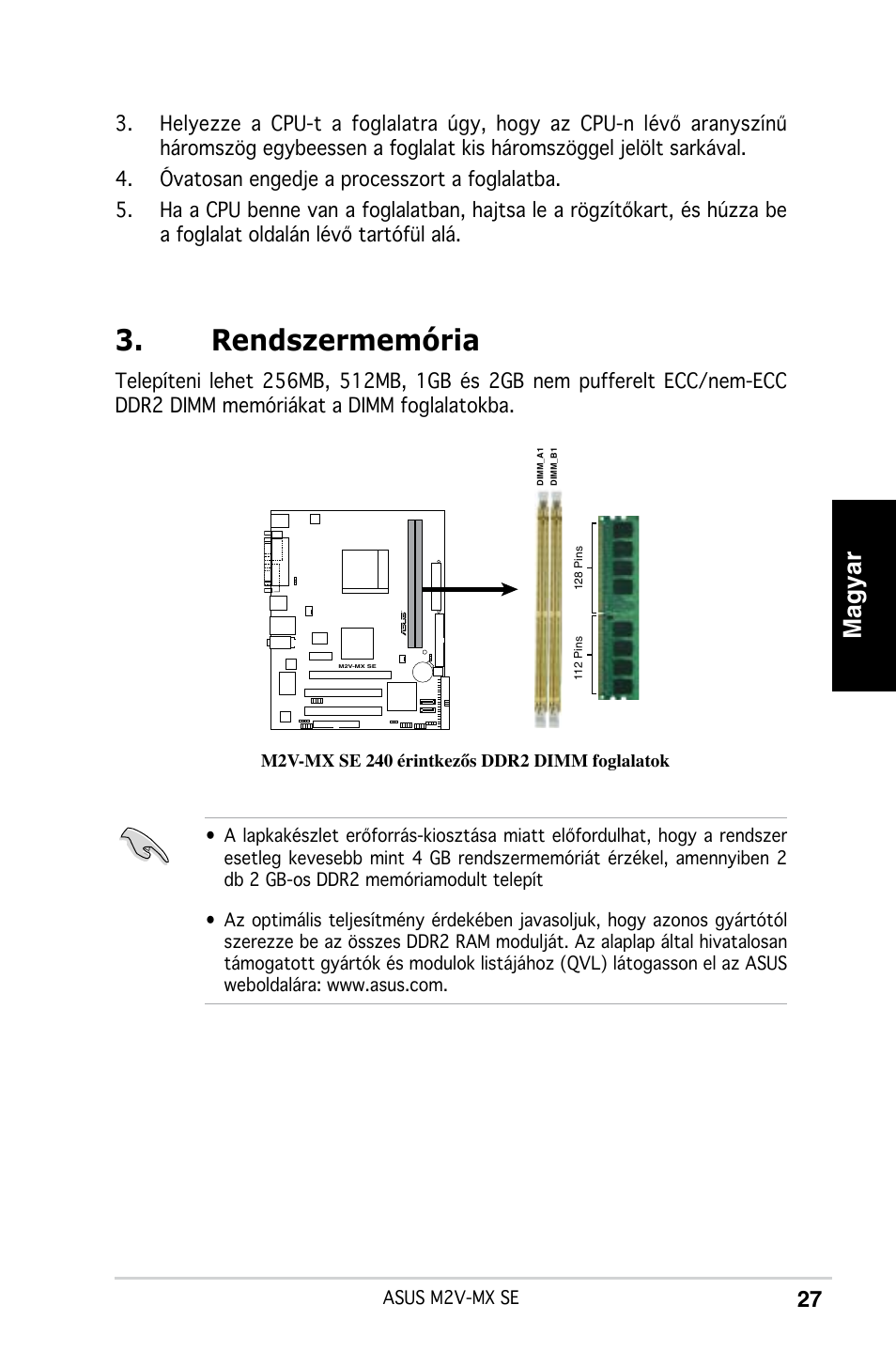 Rendszermemória, Magyar | Asus M2V-MX SE User Manual | Page 27 / 38
