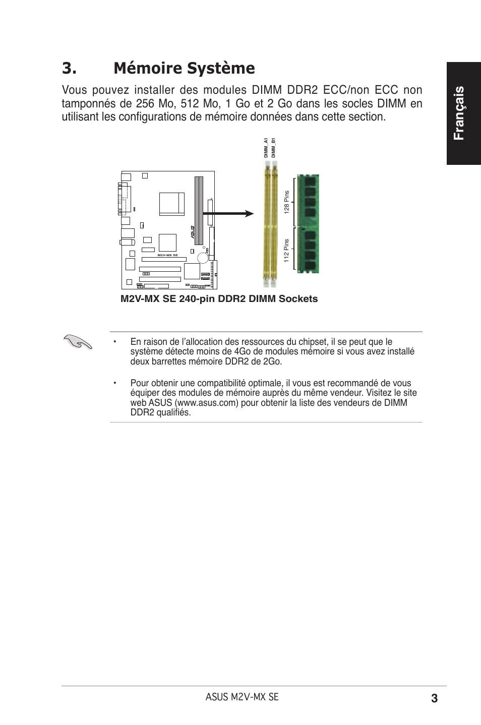 Mémoire système, Français | Asus M2V-MX SE User Manual | Page 3 / 38