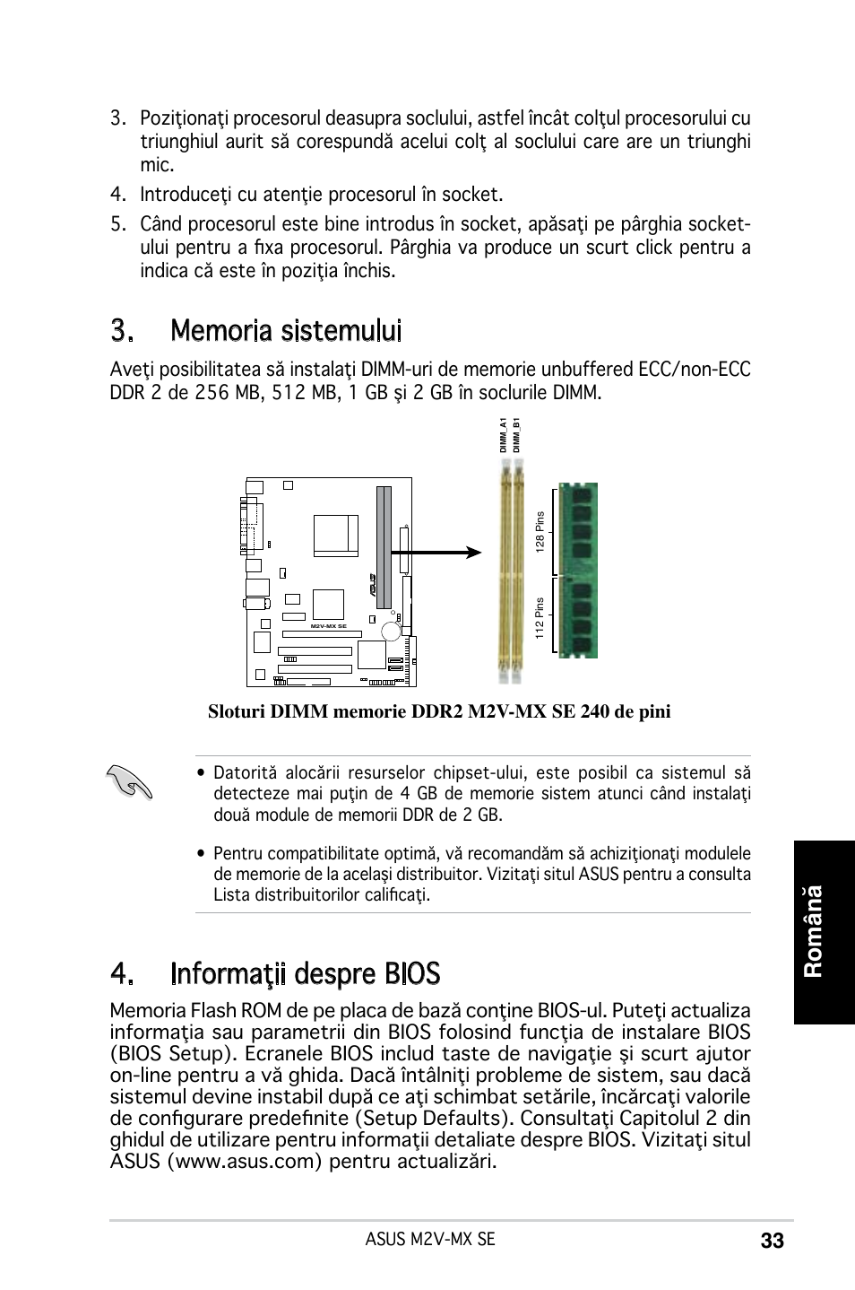 Informaţii despre bios, Română | Asus M2V-MX SE User Manual | Page 33 / 38