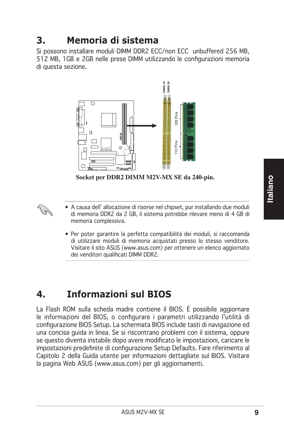 Informazioni sul bios, Italiano | Asus M2V-MX SE User Manual | Page 9 / 38