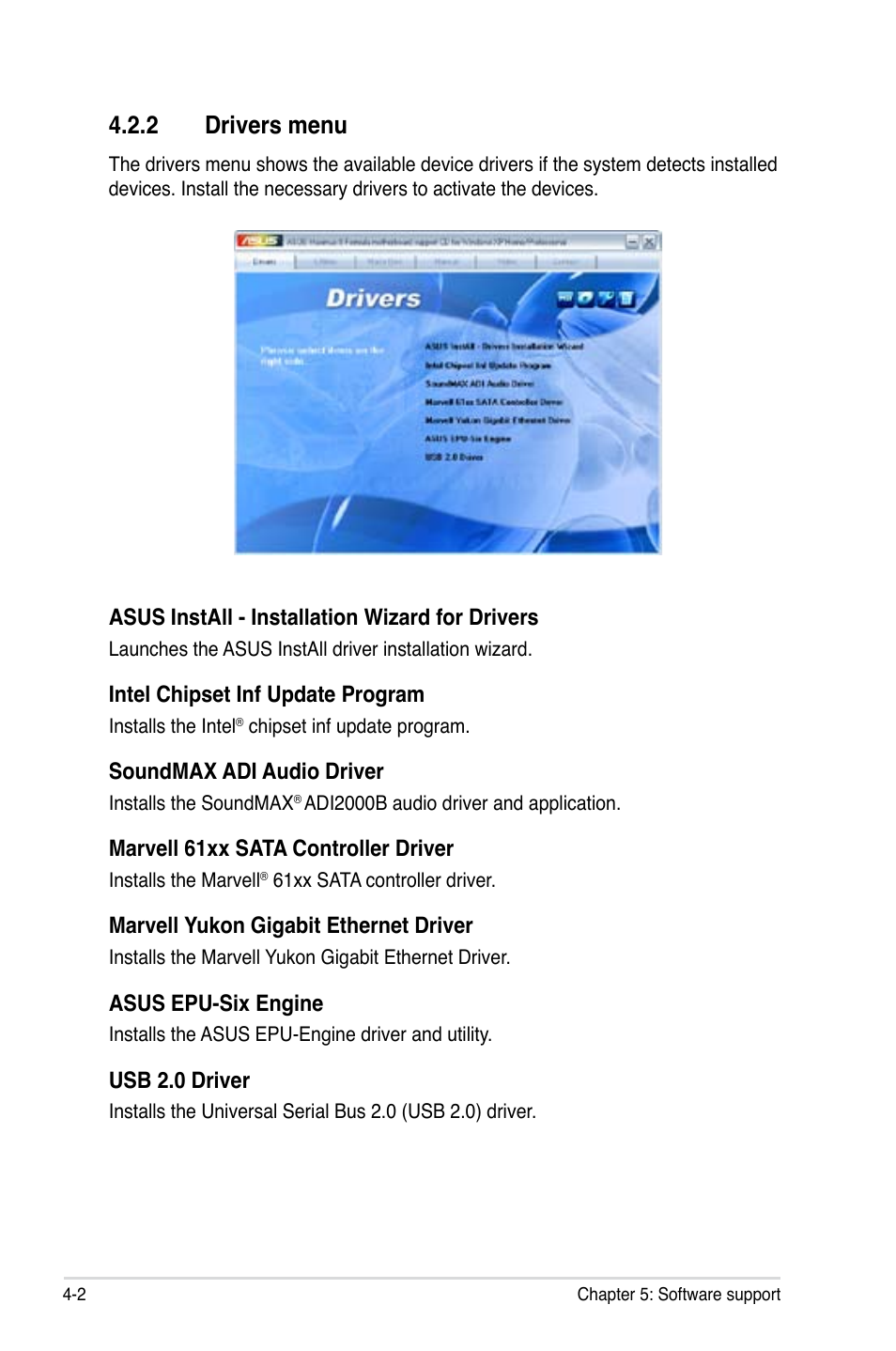 2 drivers menu, Drivers menu -2 | Asus Maximus II Formula User Manual | Page 118 / 174