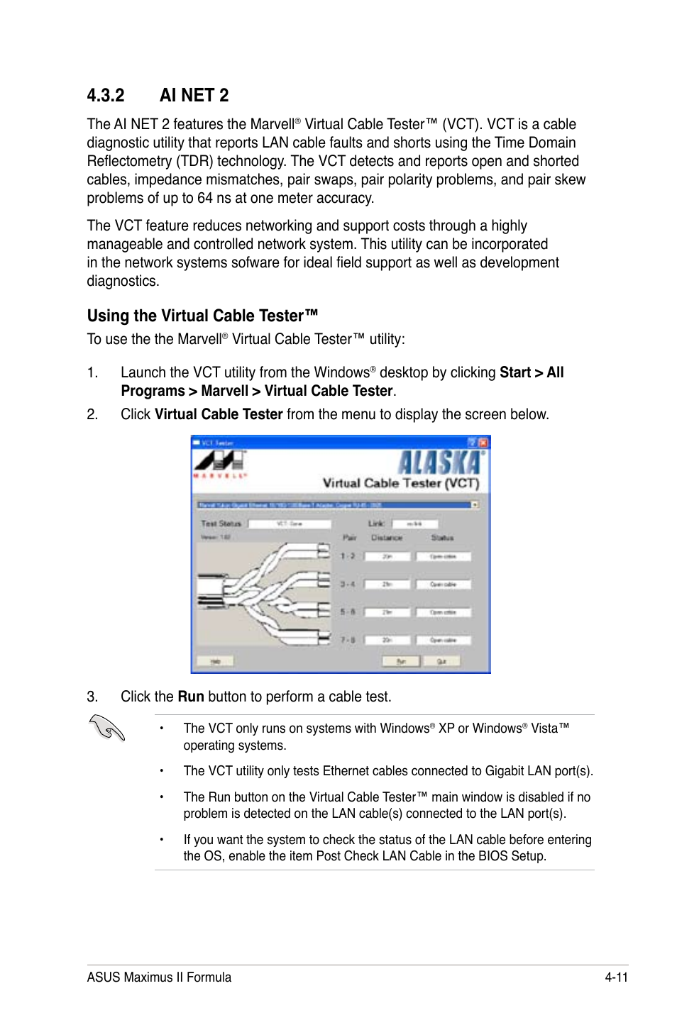 2 ai net 2, Ai net 2 -11, Using the virtual cable tester | Asus Maximus II Formula User Manual | Page 127 / 174