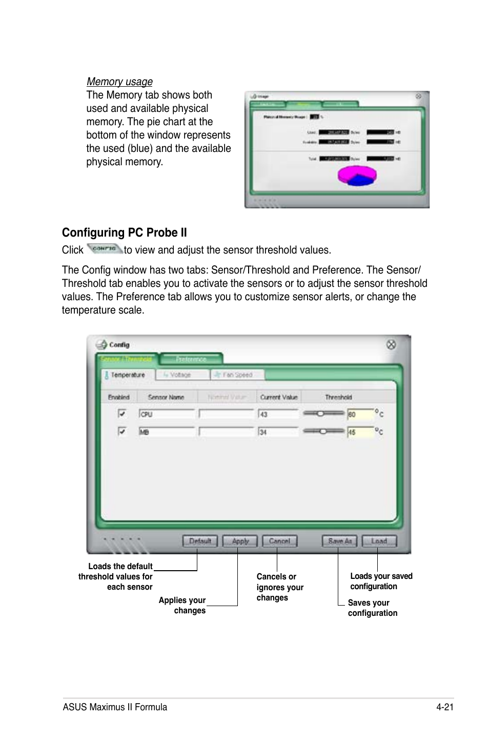 Configuring pc probe ii | Asus Maximus II Formula User Manual | Page 137 / 174