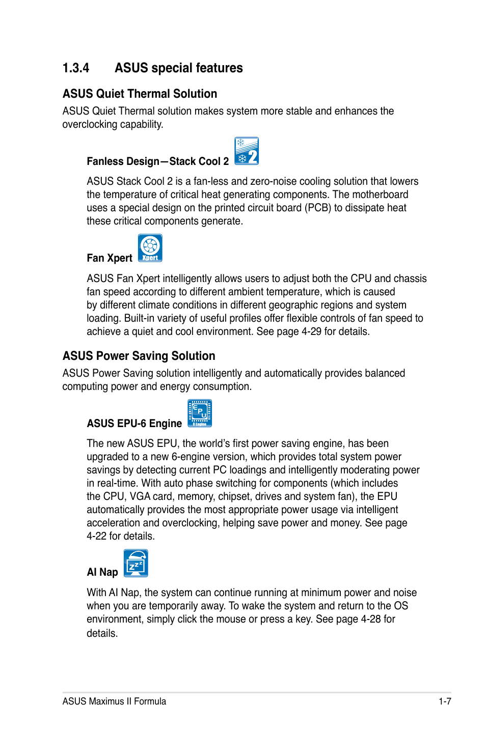 4 asus special features, Asus special features -7 | Asus Maximus II Formula User Manual | Page 23 / 174