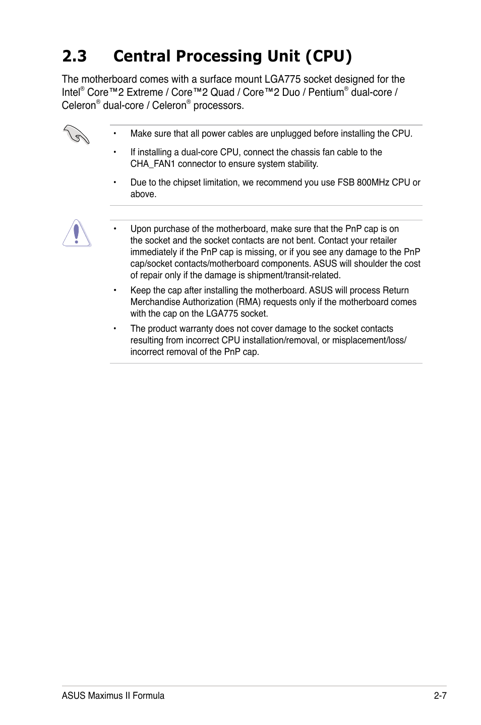 3 central processing unit (cpu), Central processing unit (cpu) -7 | Asus Maximus II Formula User Manual | Page 33 / 174