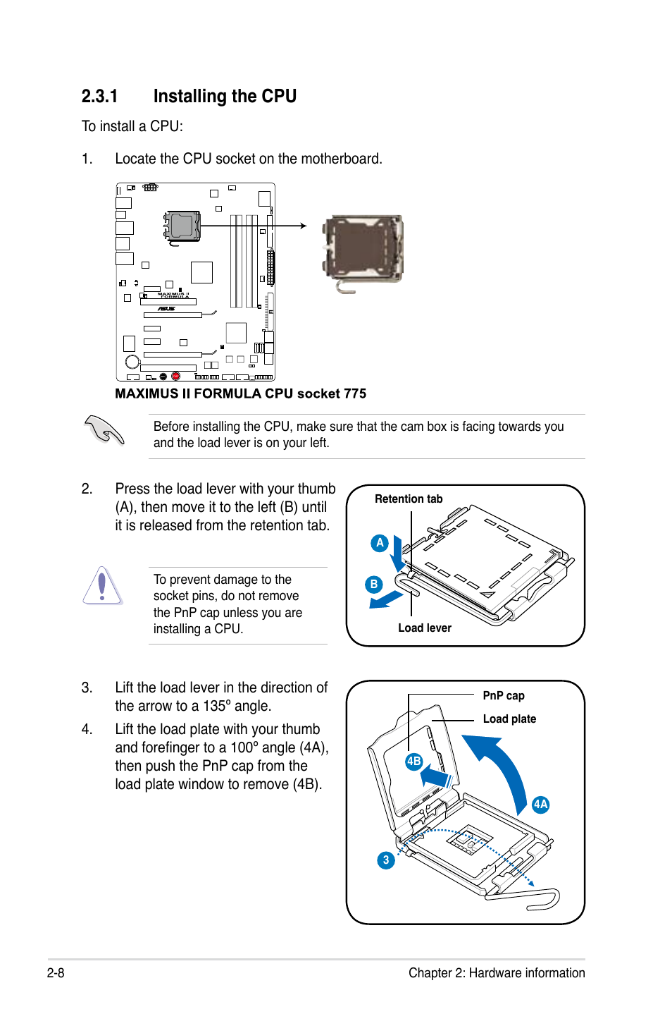 1 installing the cpu, Installing the cpu -8 | Asus Maximus II Formula User Manual | Page 34 / 174