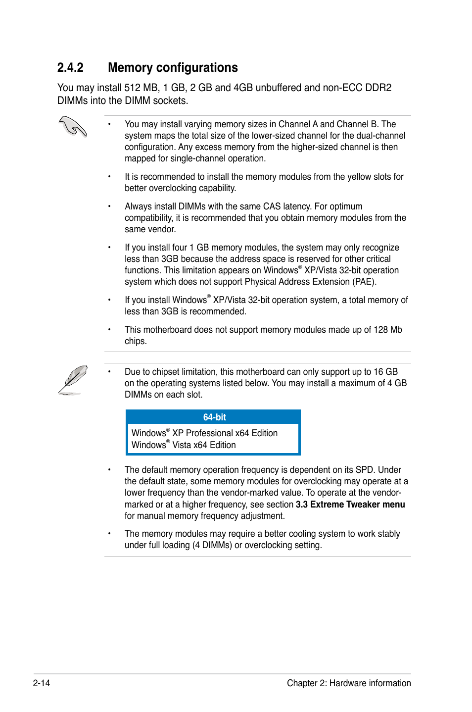 2 memory configurations, Memory configurations -14 | Asus Maximus II Formula User Manual | Page 40 / 174