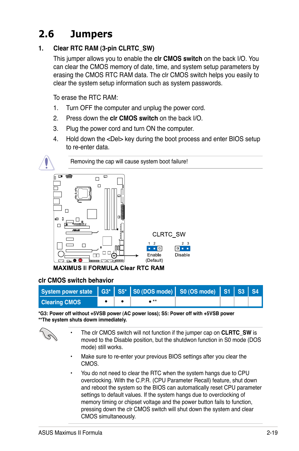 6 jumpers, Jumpers -19 | Asus Maximus II Formula User Manual | Page 45 / 174