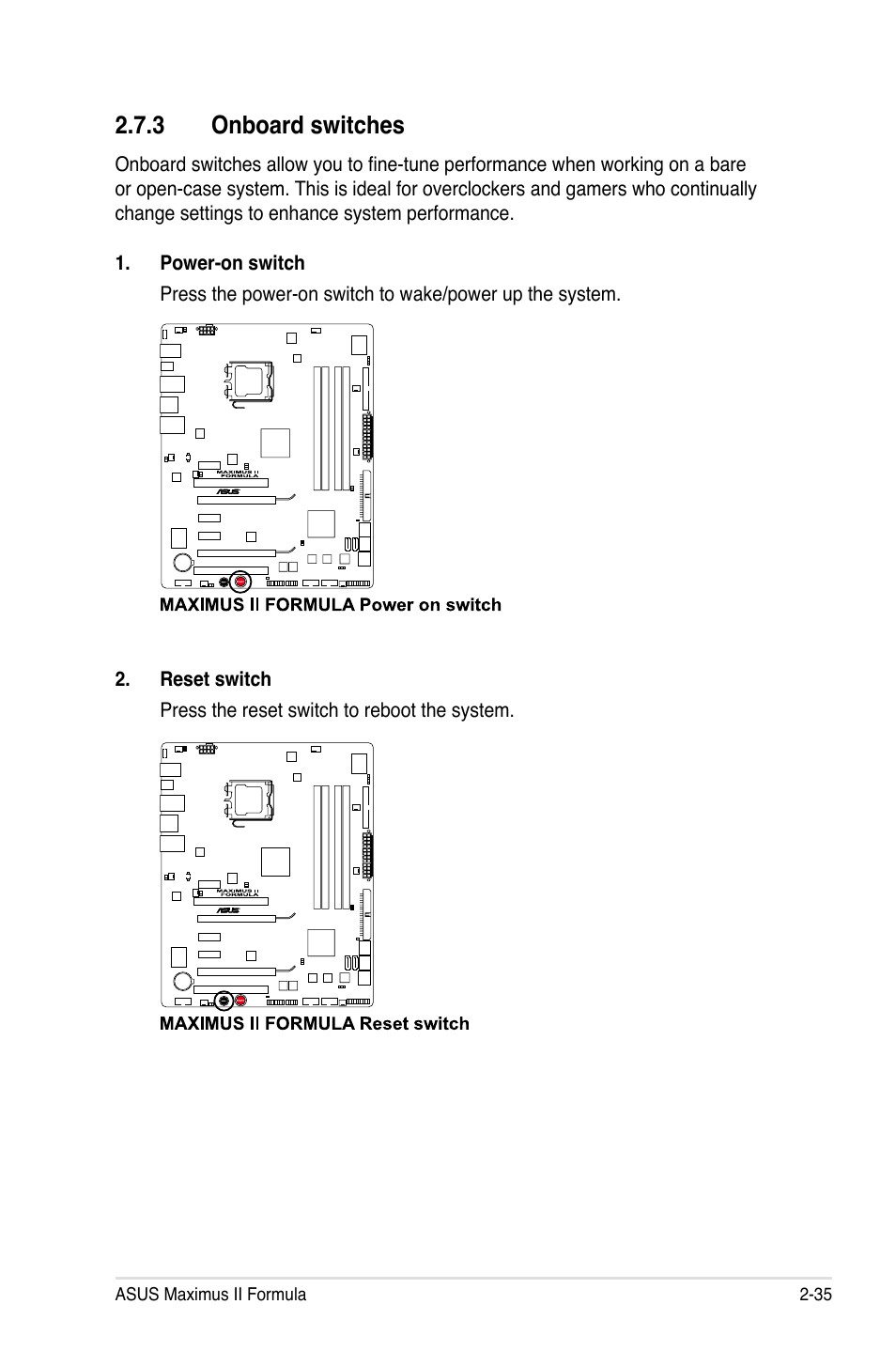 3 onboard switches, Onboard switches -35 | Asus Maximus II Formula User Manual | Page 61 / 174