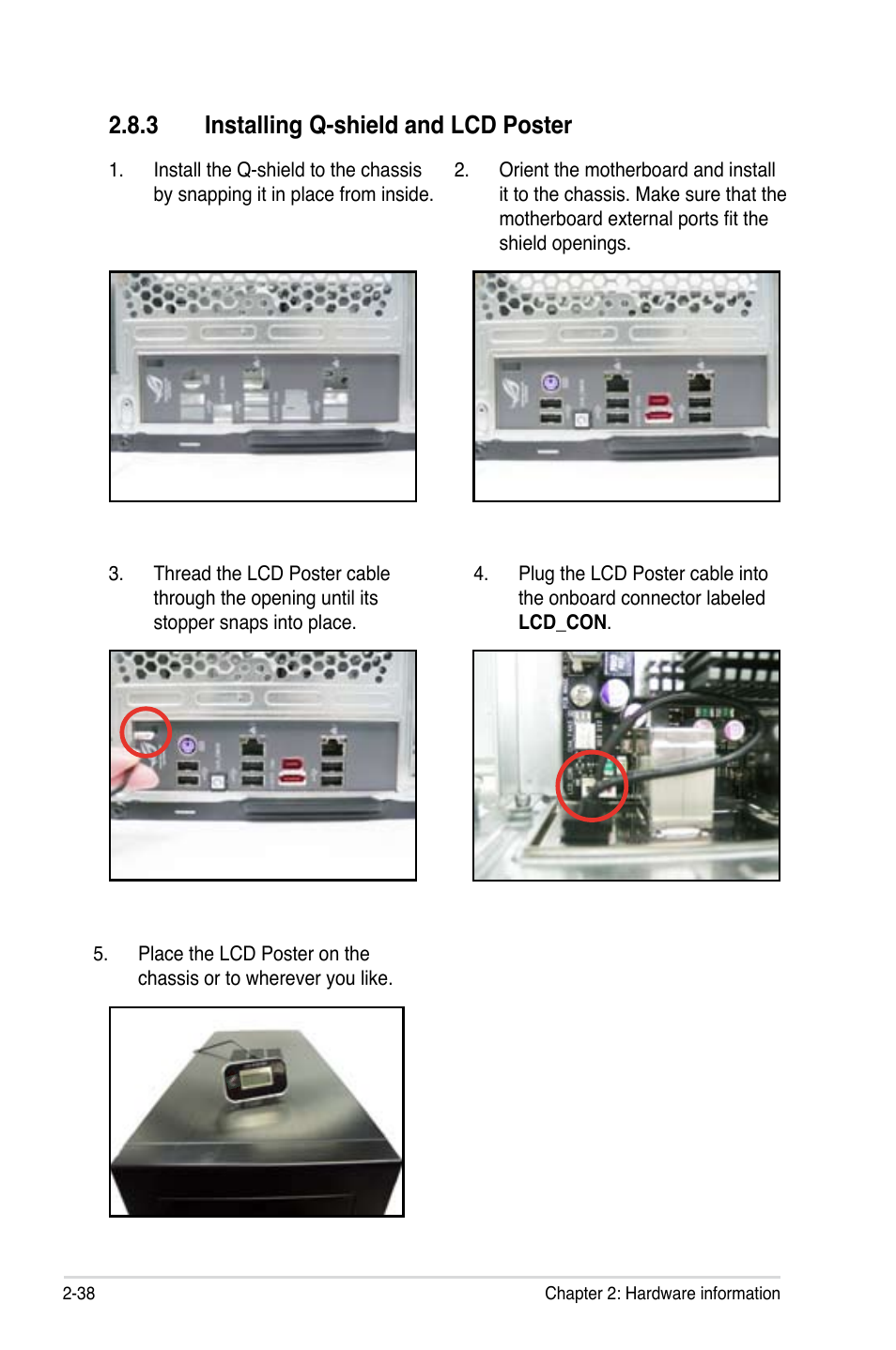 3 installing q-shield and lcd poster, Installing q-shield and lcd poster -38 | Asus Maximus II Formula User Manual | Page 64 / 174