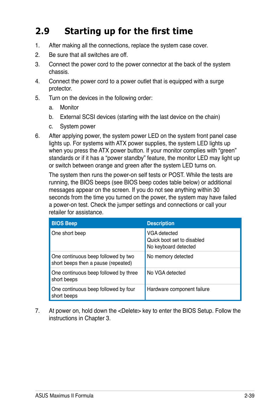 9 starting up for the first time, Starting up for the first time -39 | Asus Maximus II Formula User Manual | Page 65 / 174