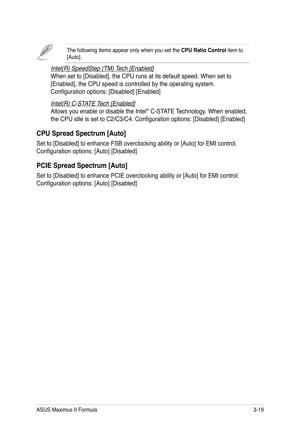 Cpu spread spectrum [auto, Pcie spread spectrum [auto | Asus Maximus II Formula User Manual | Page 87 / 174