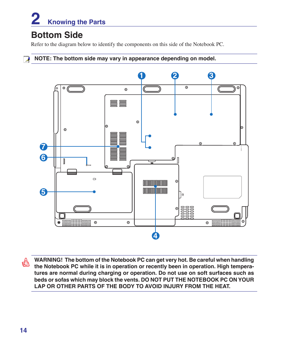 Bottom side | Asus T12Fg User Manual | Page 14 / 70