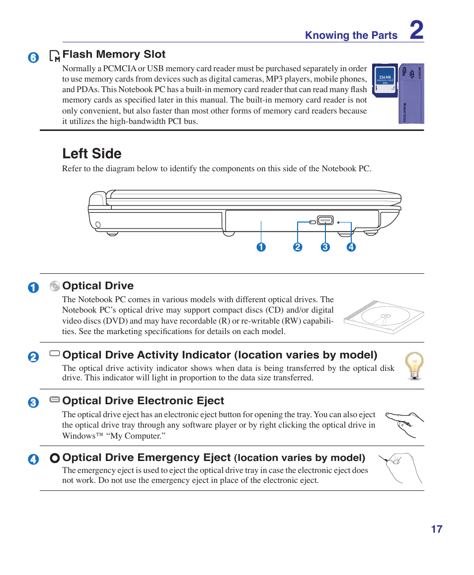 Left side | Asus T12Fg User Manual | Page 17 / 70