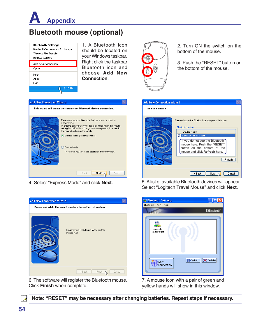 Bluetooth mouse (optional), Appendix | Asus T12Fg User Manual | Page 54 / 70