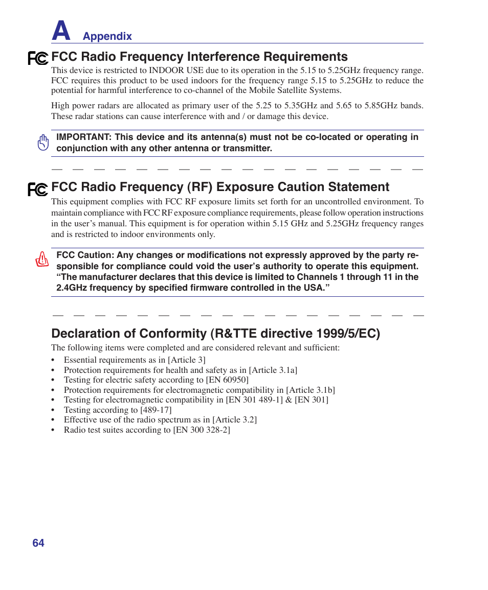 Fcc radio frequency interference requirements | Asus T12Fg User Manual | Page 64 / 70