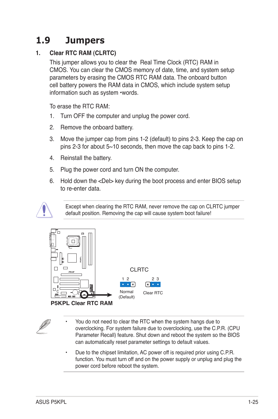 9 jumpers | Asus P5KPL User Manual | Page 37 / 94