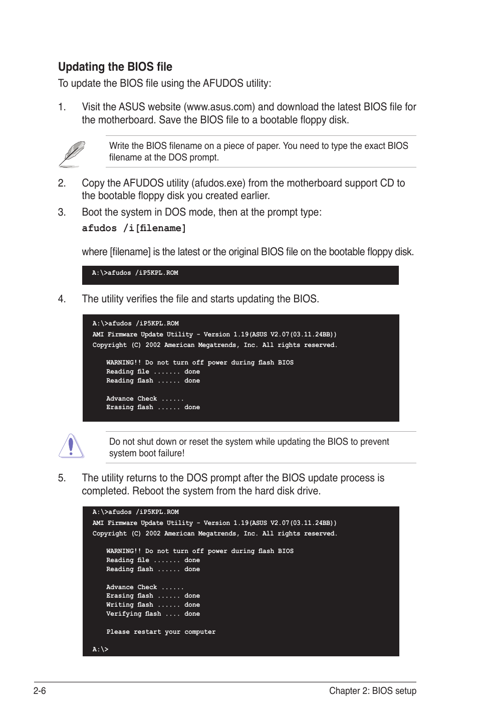 Updating the bios file | Asus P5KPL User Manual | Page 54 / 94
