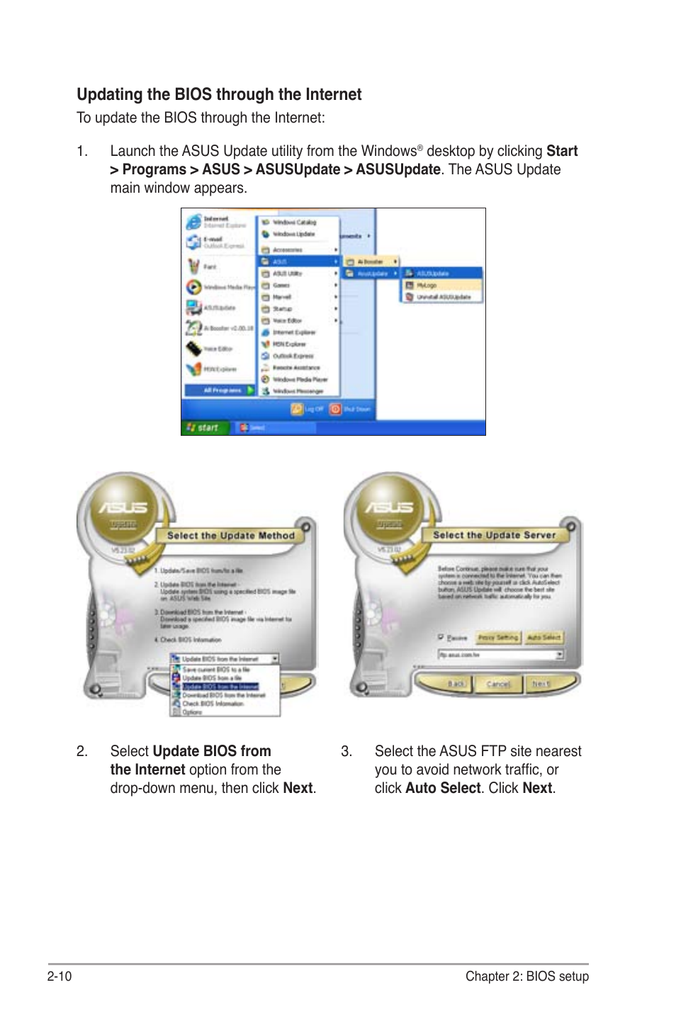 Updating the bios through the internet | Asus P5KPL User Manual | Page 58 / 94