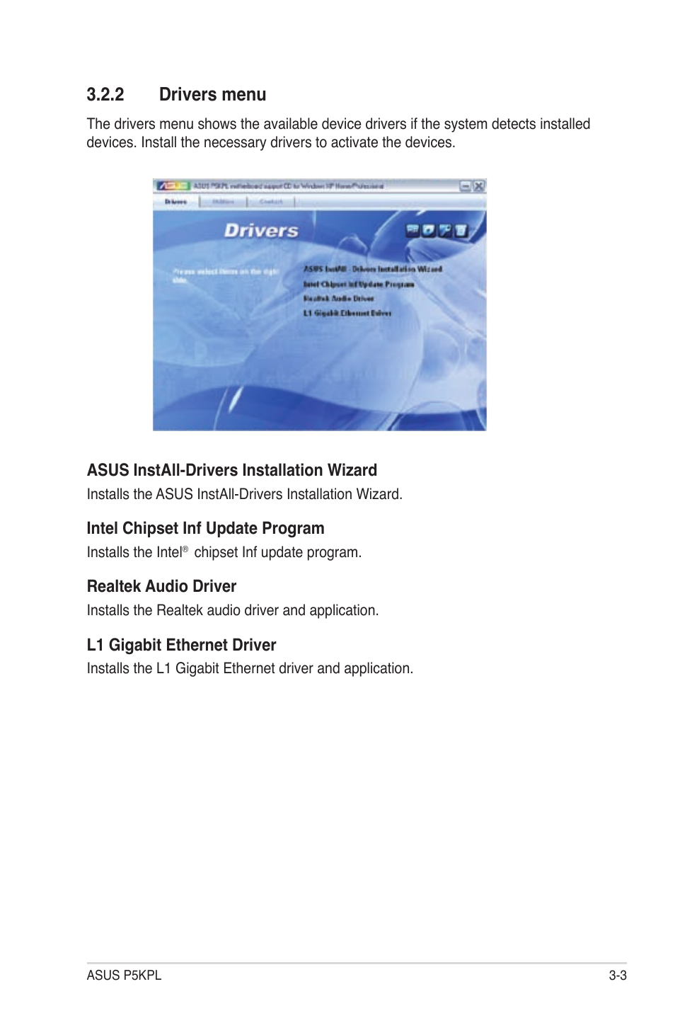 2 drivers menu | Asus P5KPL User Manual | Page 87 / 94