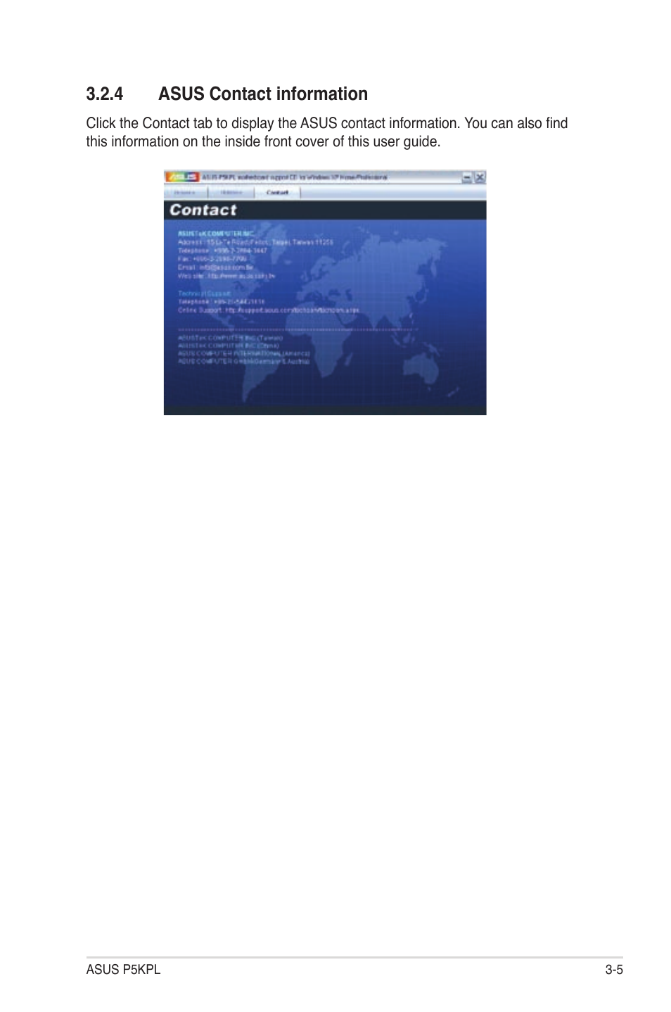 4 asus contact information | Asus P5KPL User Manual | Page 89 / 94