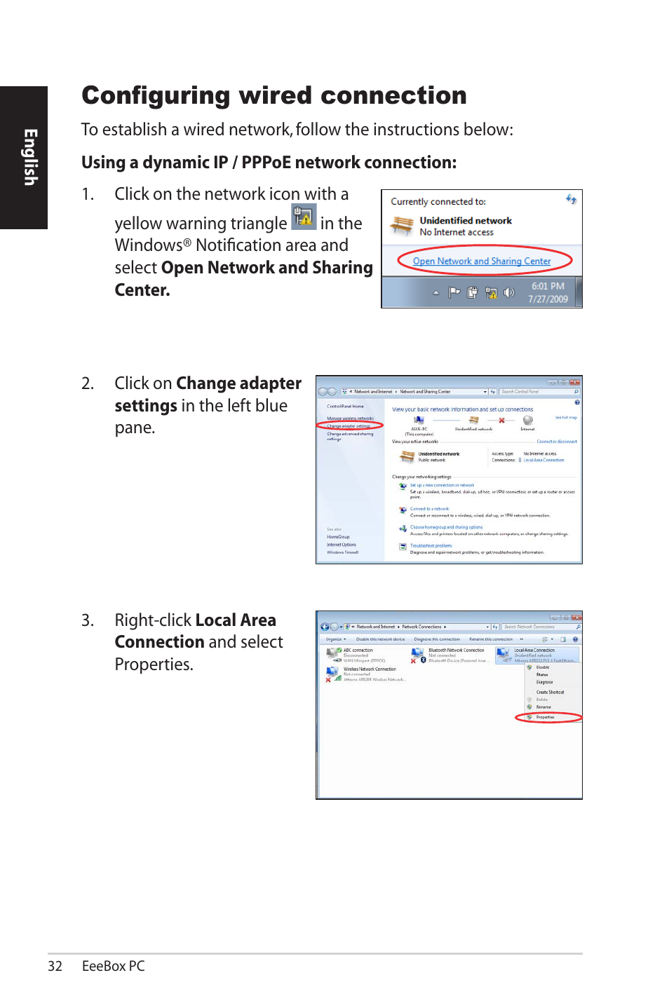 Configuring wired connection | Asus EB1503 User Manual | Page 32 / 42