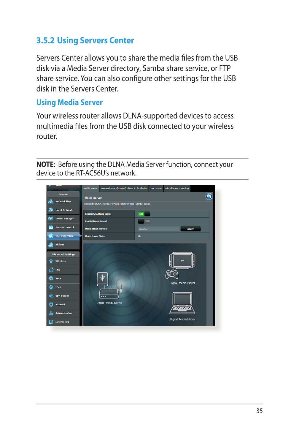 2 using servers center | Asus RT-AC56U User Manual | Page 35 / 129
